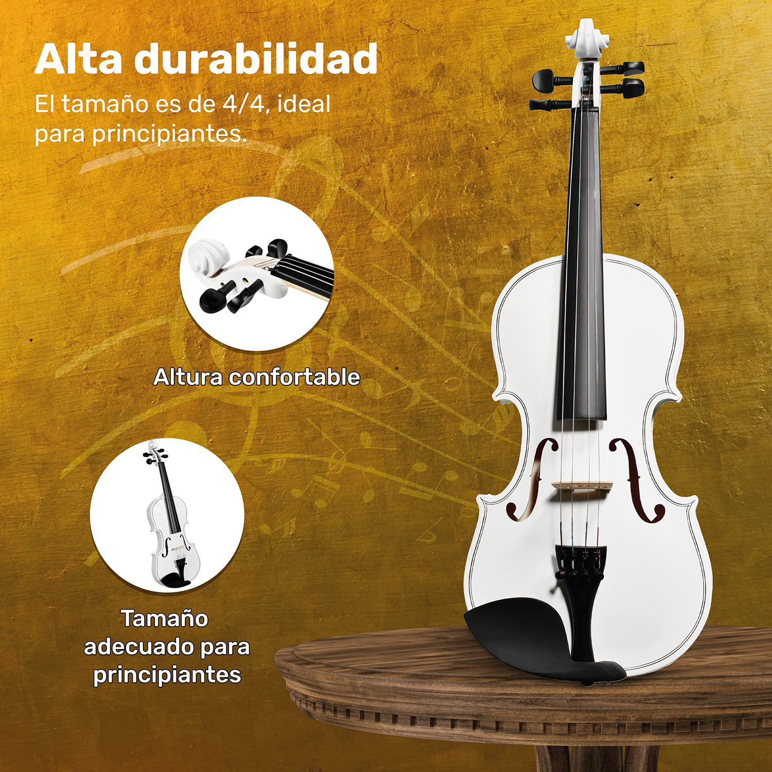 Violin Profesional  4/4 Principiante Blanco Incluye Cuerda Brea Estuche