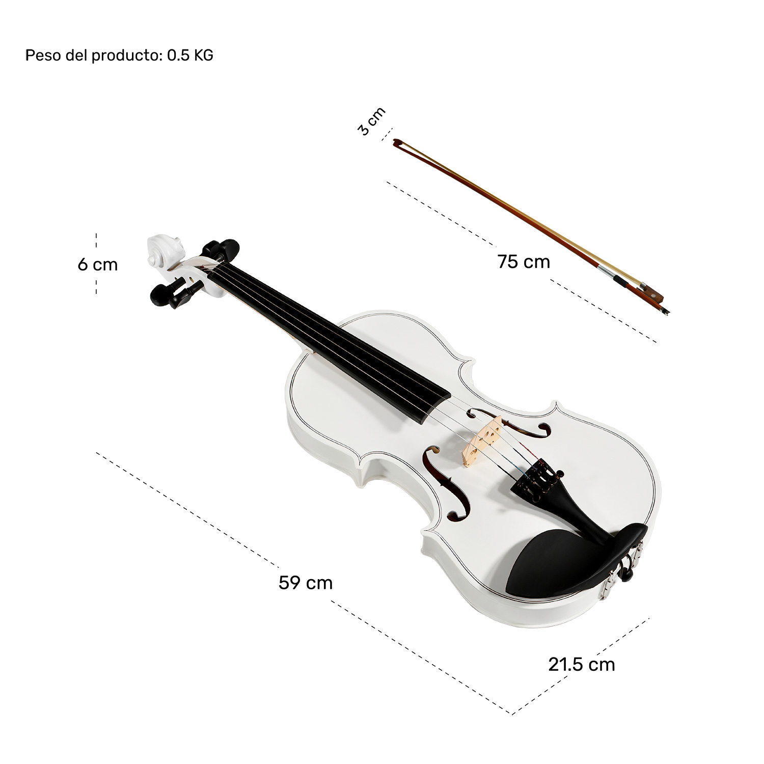 Violin Profesional  4/4 Principiante Blanco Incluye Cuerda Brea Estuche
