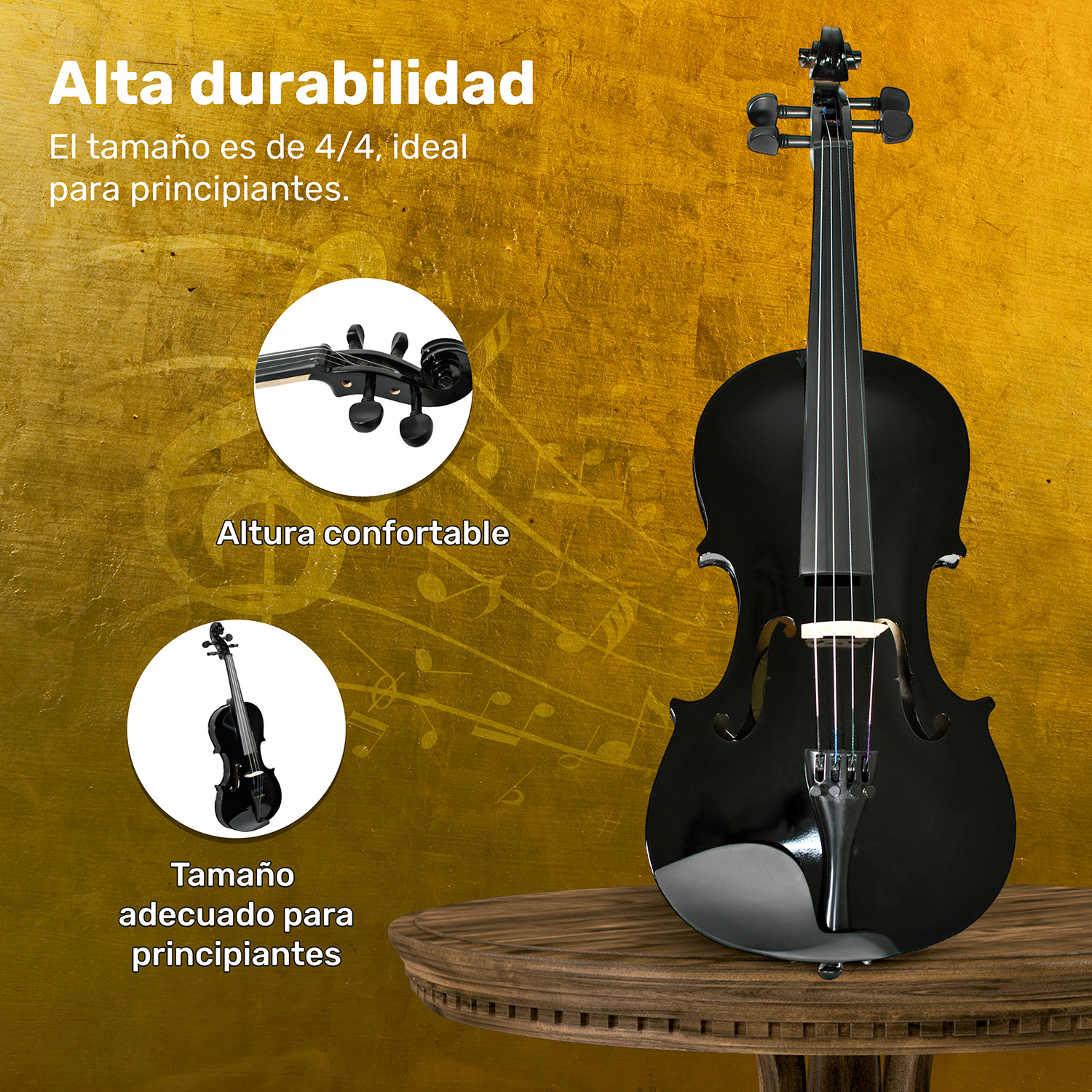 Violi­n Acustico 4/4 Profesional Madera Fina Negro Estudiante Musica