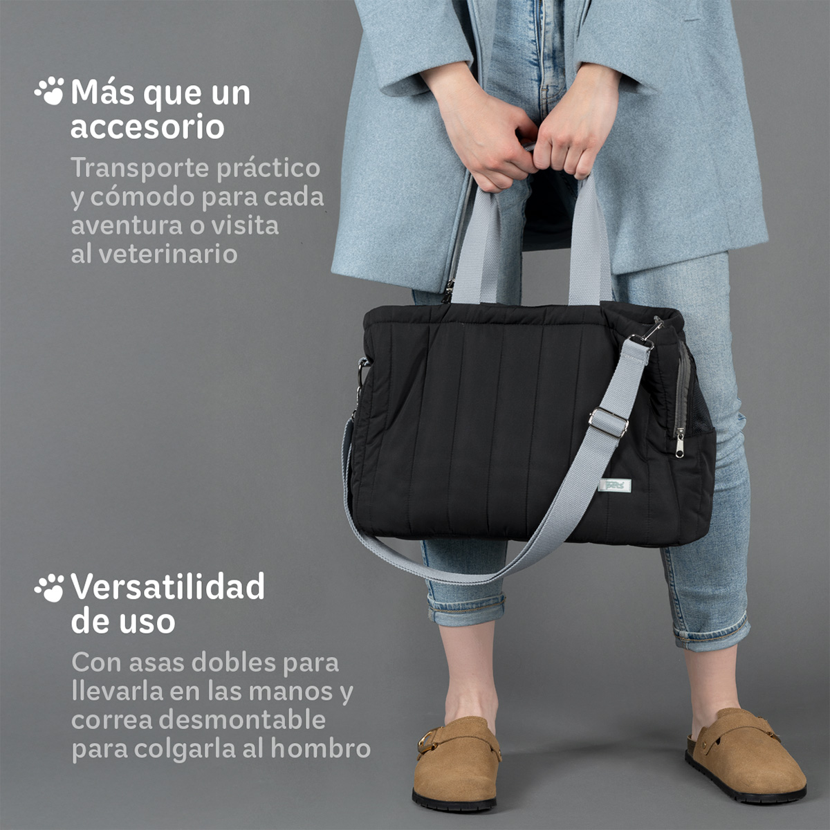 Bolsa transportadora para Perro o Mascota Pequeña, Mochila de Viaje 42x18x29cms- Negro ESQUIMAL