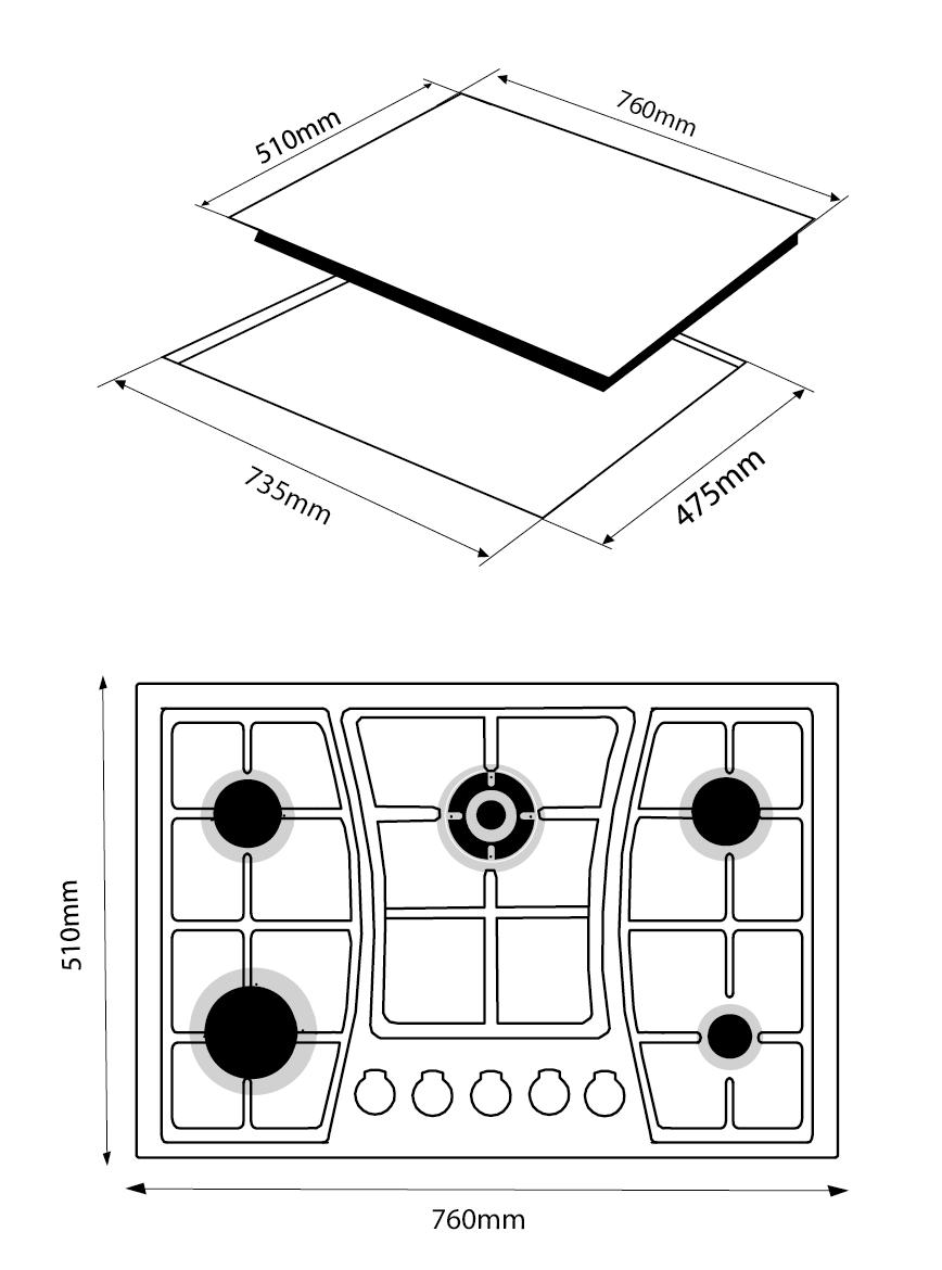 Parrilla Gas Kutchen Kpg57176s 5 Quemadores Acero Inox. 76cm Color Plateado