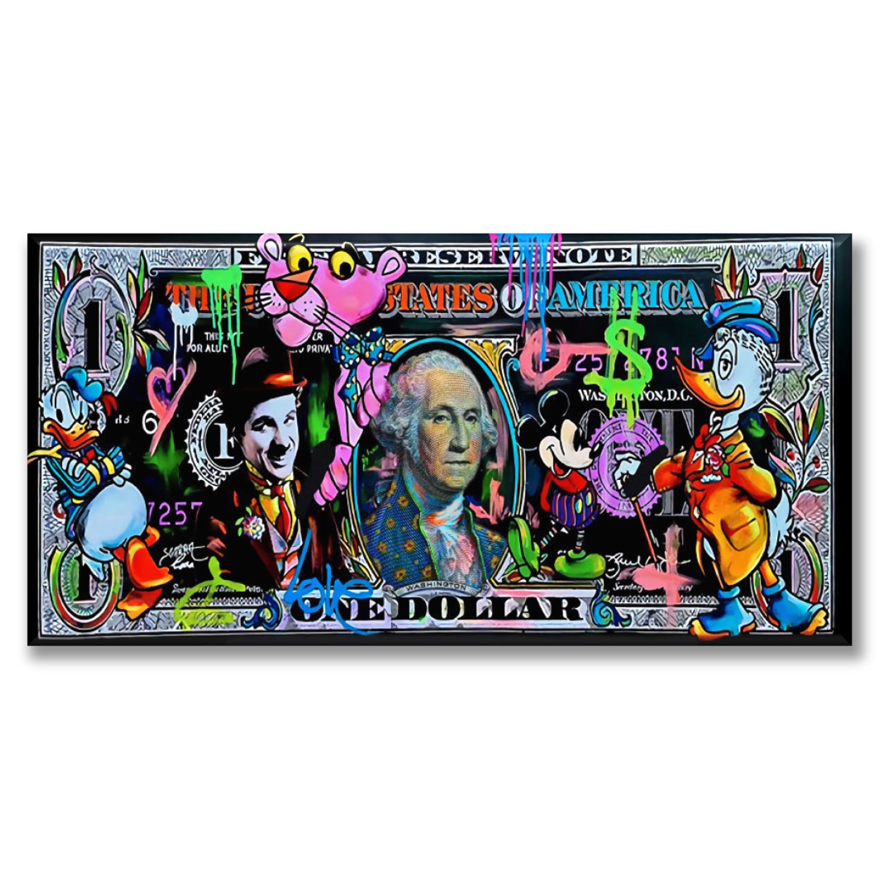 Cuadro Canva Decorativo Billete Neon 50X100 cm