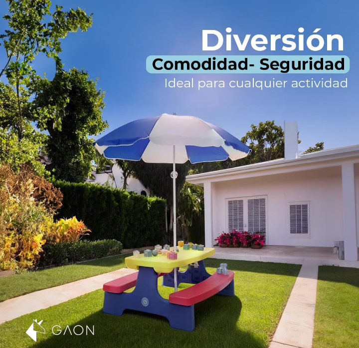 Mesa con sombrilla para niños jardín interior exterior 