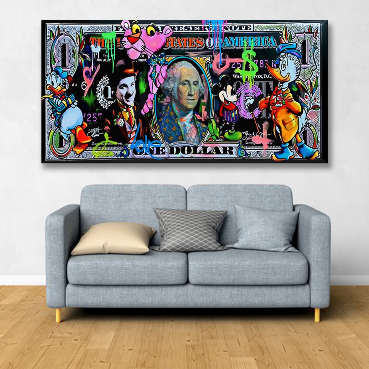 Cuadro Canva Decorativo Billete Neon 50X100 cm