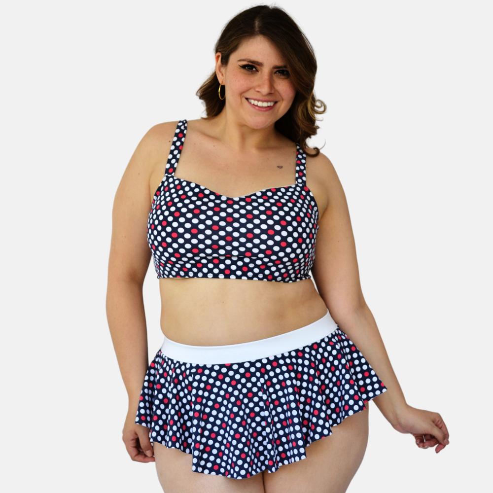 Traje de baño mujer talla extra, modelo 7507 (Puntos blancos)
