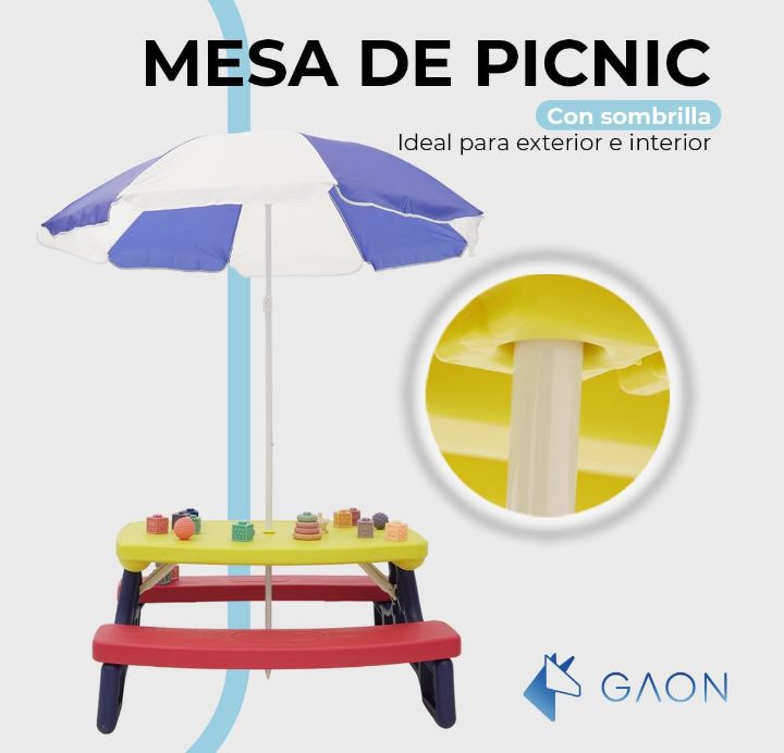 Mesa con sombrilla para niños jardín interior exterior 