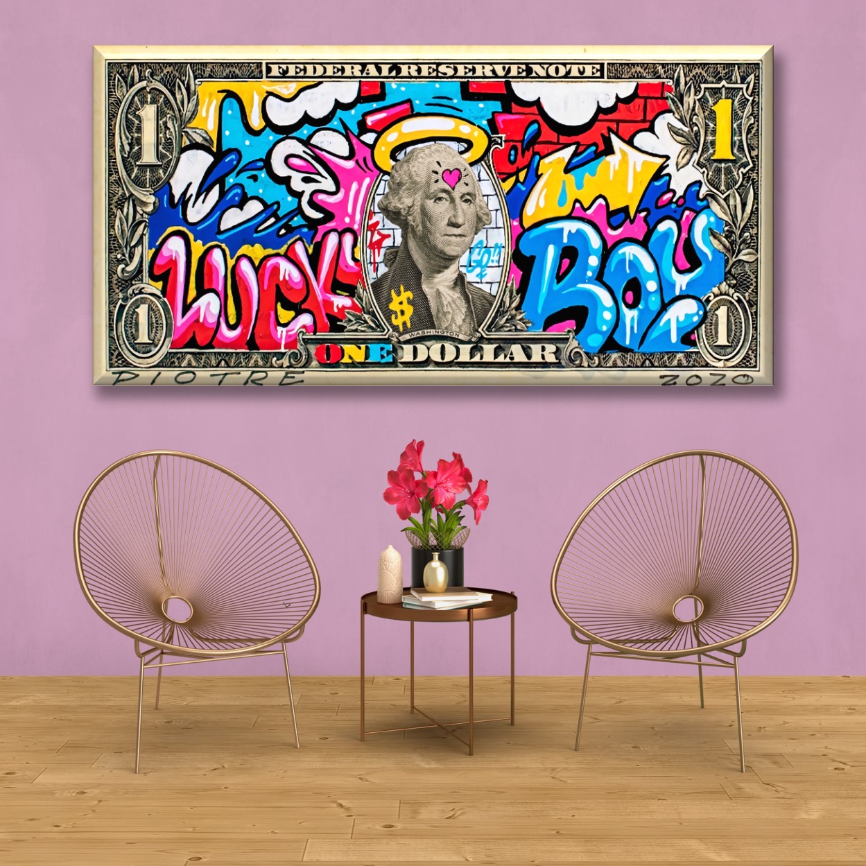 Cuadro Canva Decorativo Grafiti Dolar 50X100 cm