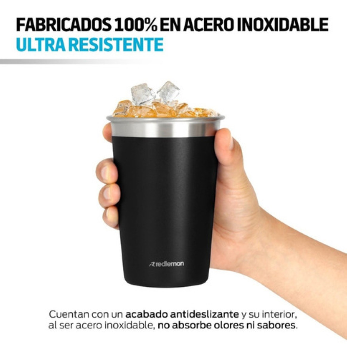 Set de 6 Vasos de Acero Inoxidable y Ecologicos (470 ml) negro mate