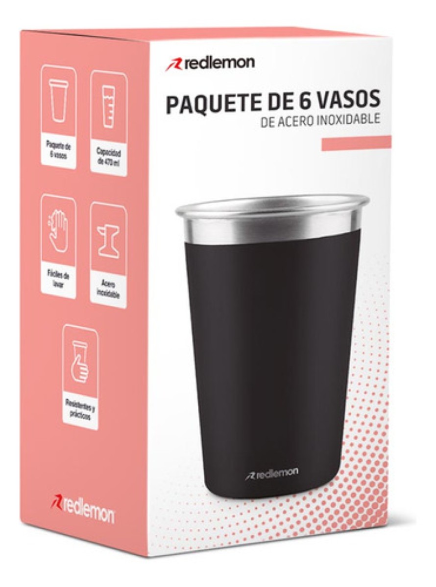 Set de 6 Vasos de Acero Inoxidable y Ecologicos (470 ml) negro mate