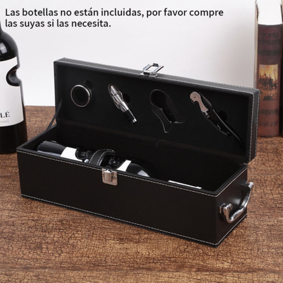 Caja De Regalo Para Un Vino Tinto Con Utensilios De Vino negro