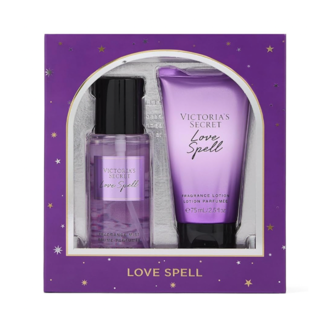 Victoria's Secret Love Spell Mini Fragrance Duo Gift Set | Mist & Lotion | Cherry Blossom & Fresh Peach 