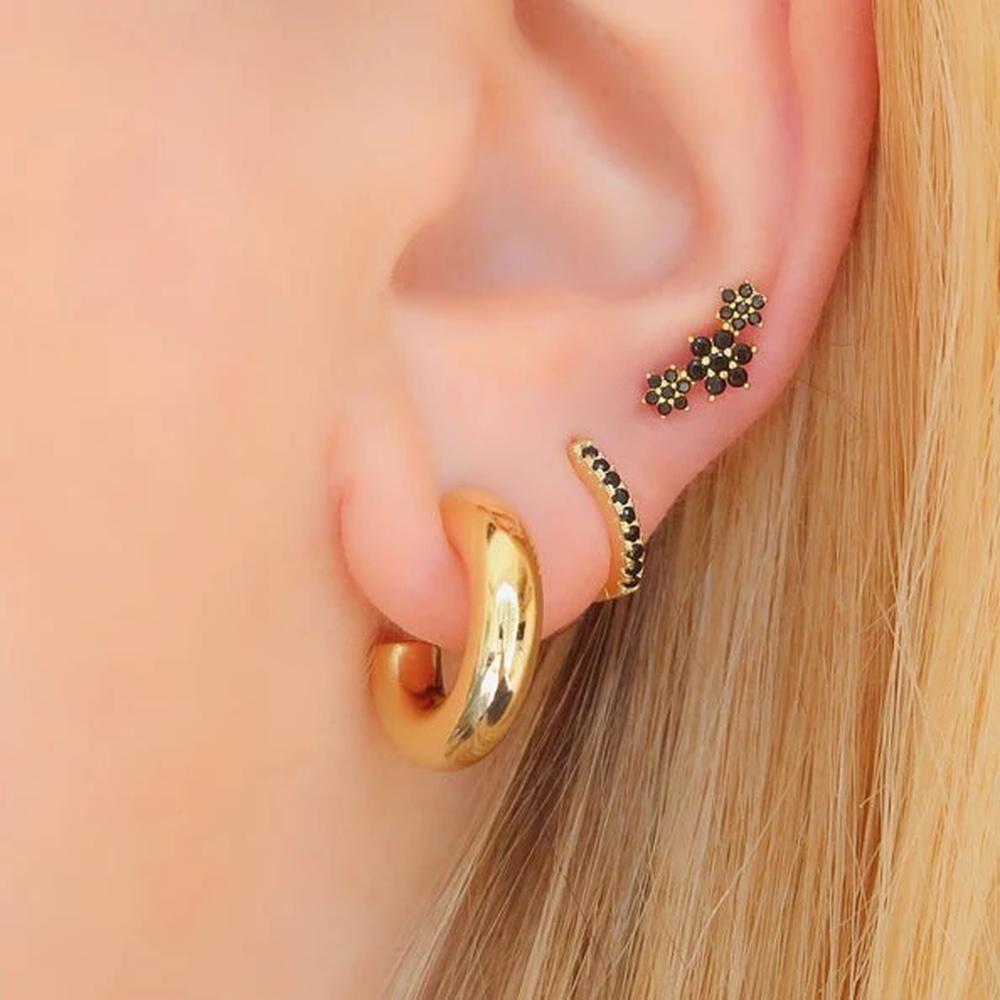 Aretes De Plata 925 Arracadas Negras Hilera Zirconias