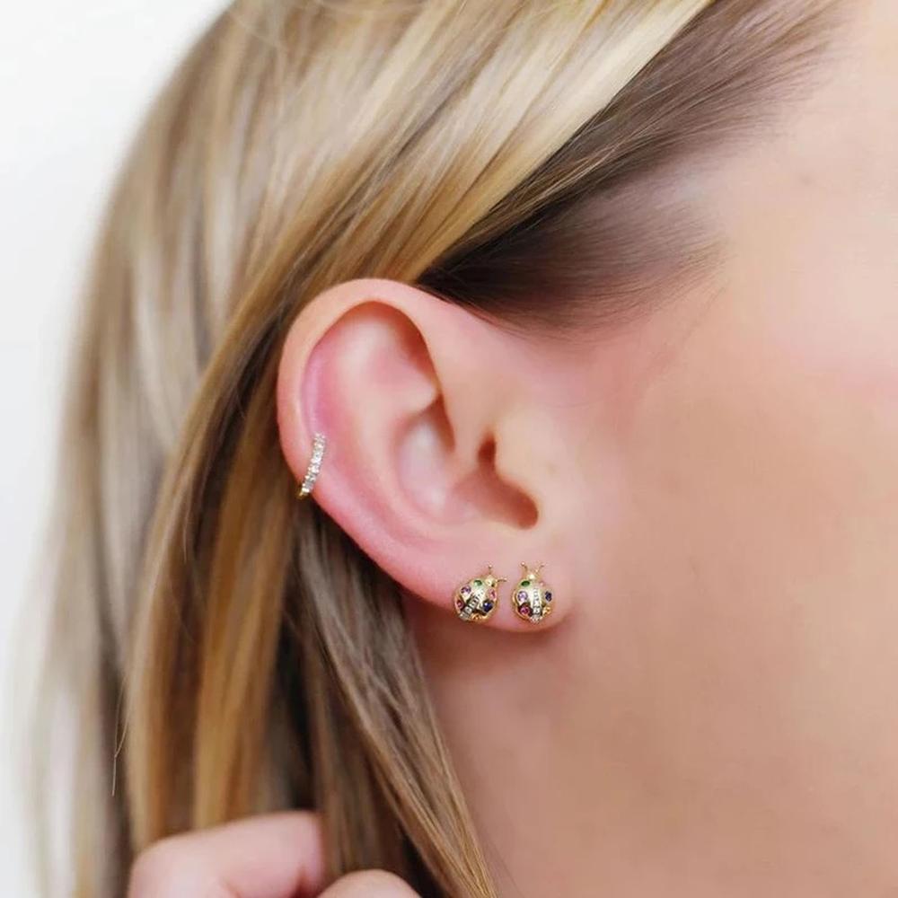 Aretes De Plata 925 Oro 18k Catarina Con Zirconias Colores