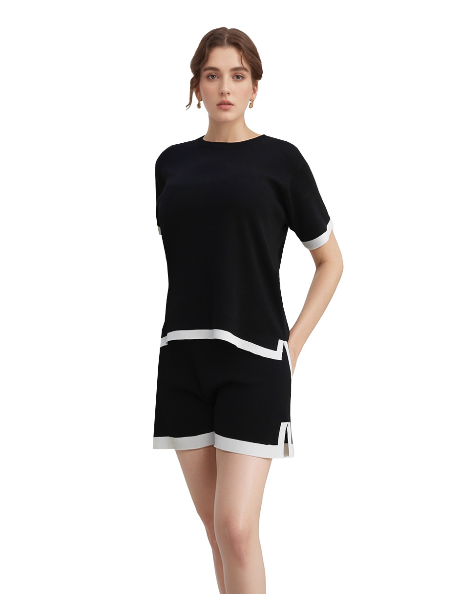 Conjunto casual tejido blusa manga corta y short 