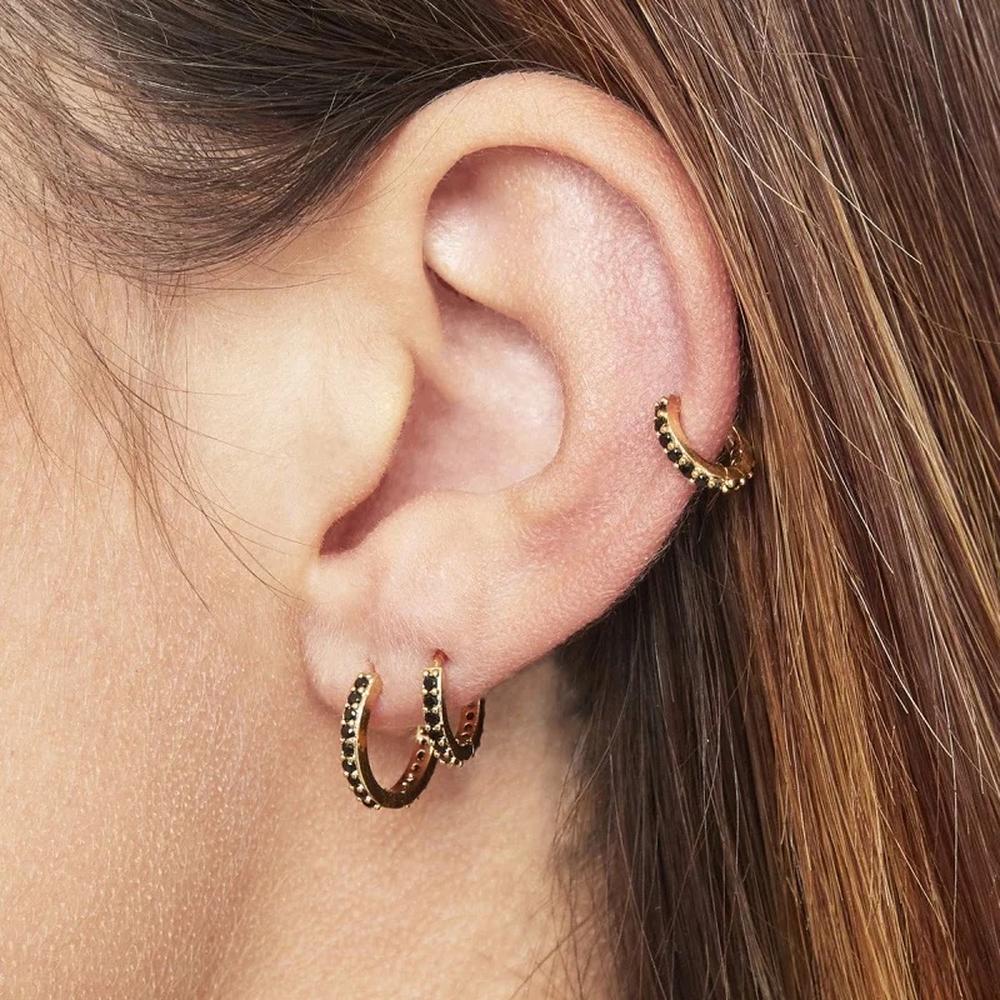 Aretes De Plata 925 Arracadas Negras Hilera Zirconias