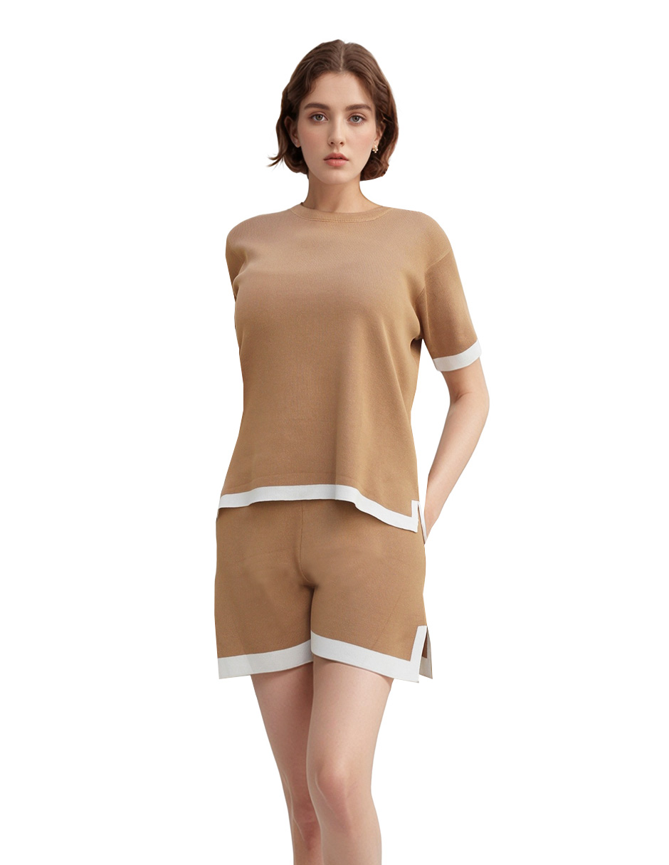 Conjunto casual tejido blusa manga corta y short 