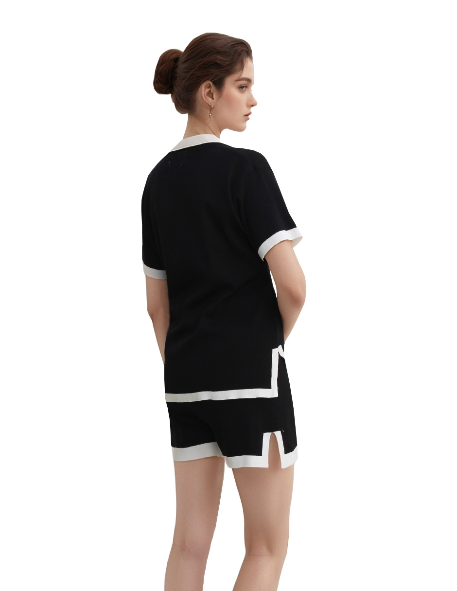 Conjunto casual tejido blusa manga corta y short 