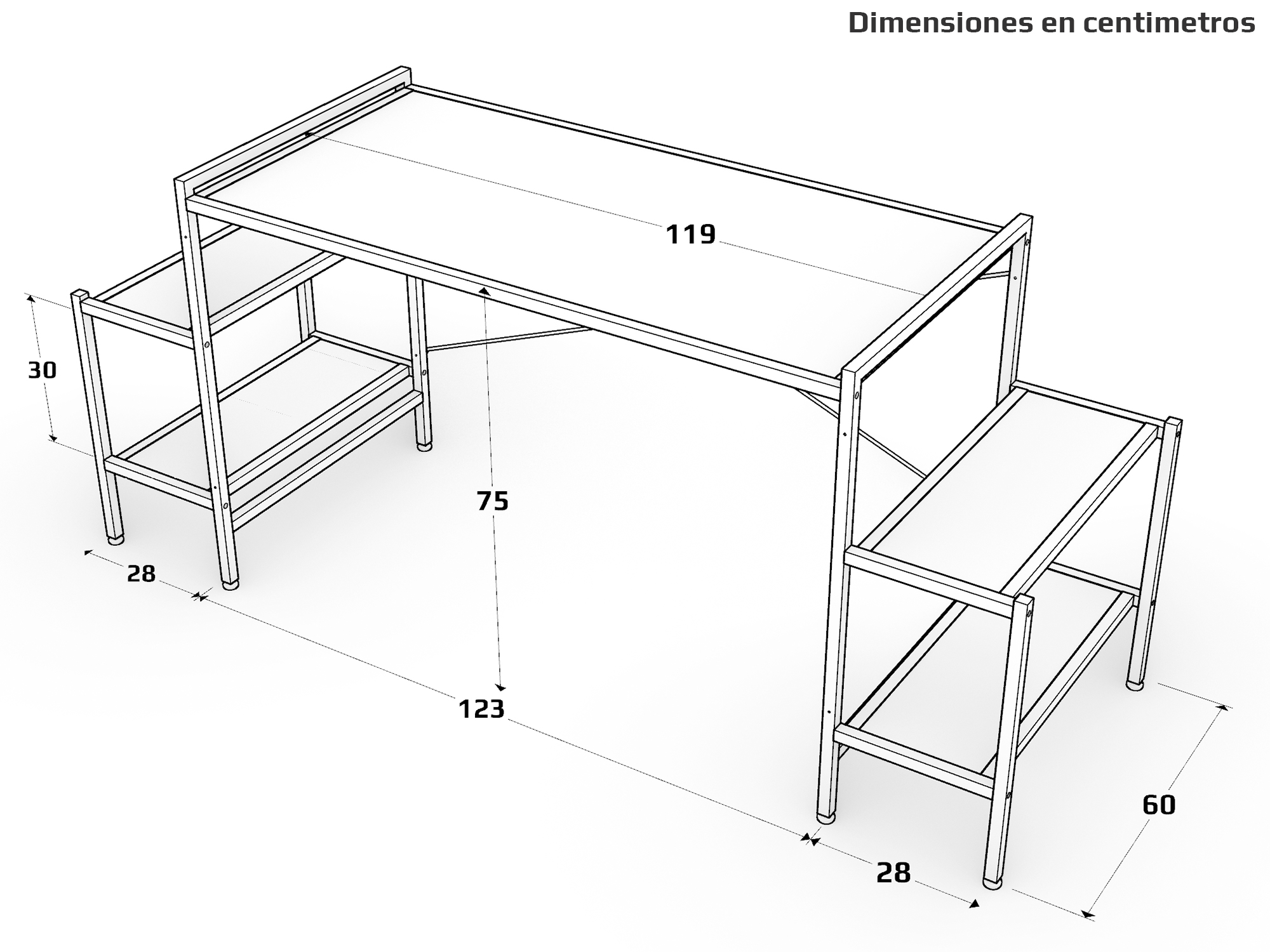 Desk-Top Modelo N Escritorio Gamer marca Ambientika (Blanco)