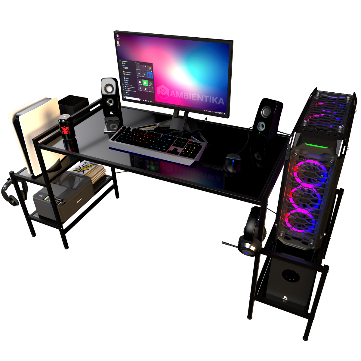 Desk-Top Modelo N Escritorio Gamer marca Ambientika (Negro)
