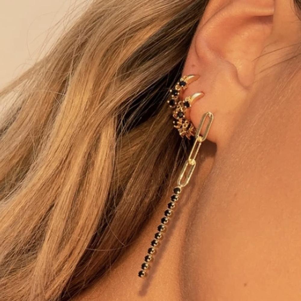 Aretes De Plata 925 Arracadas Con Zirconias Colgantes Negras