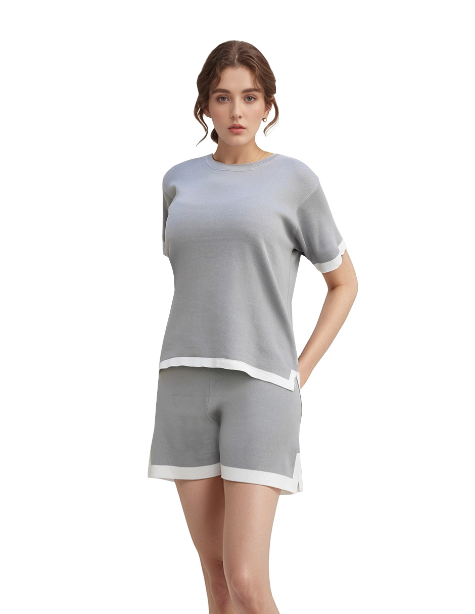 Conjunto casual tejido blusa manga corta y short 
