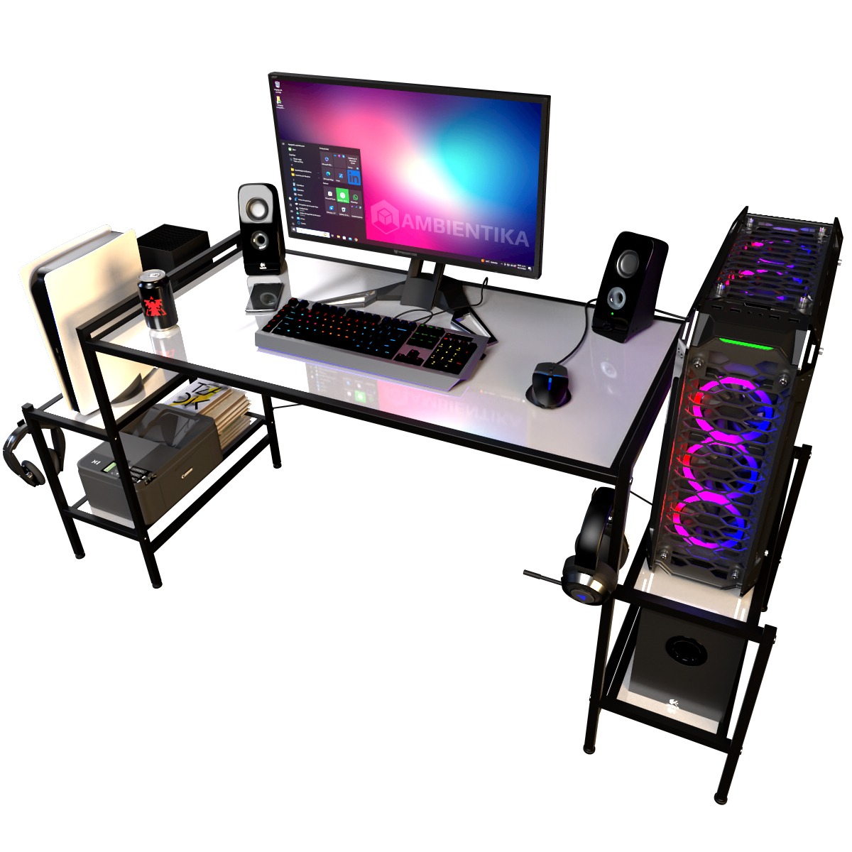 Desk-Top Modelo N Escritorio Gamer marca Ambientika (Blanco)