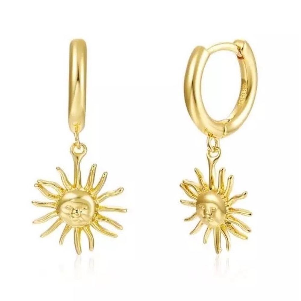 Aretes De Plata 925 Oro 18k De Sol Mujer Regalo Huggies