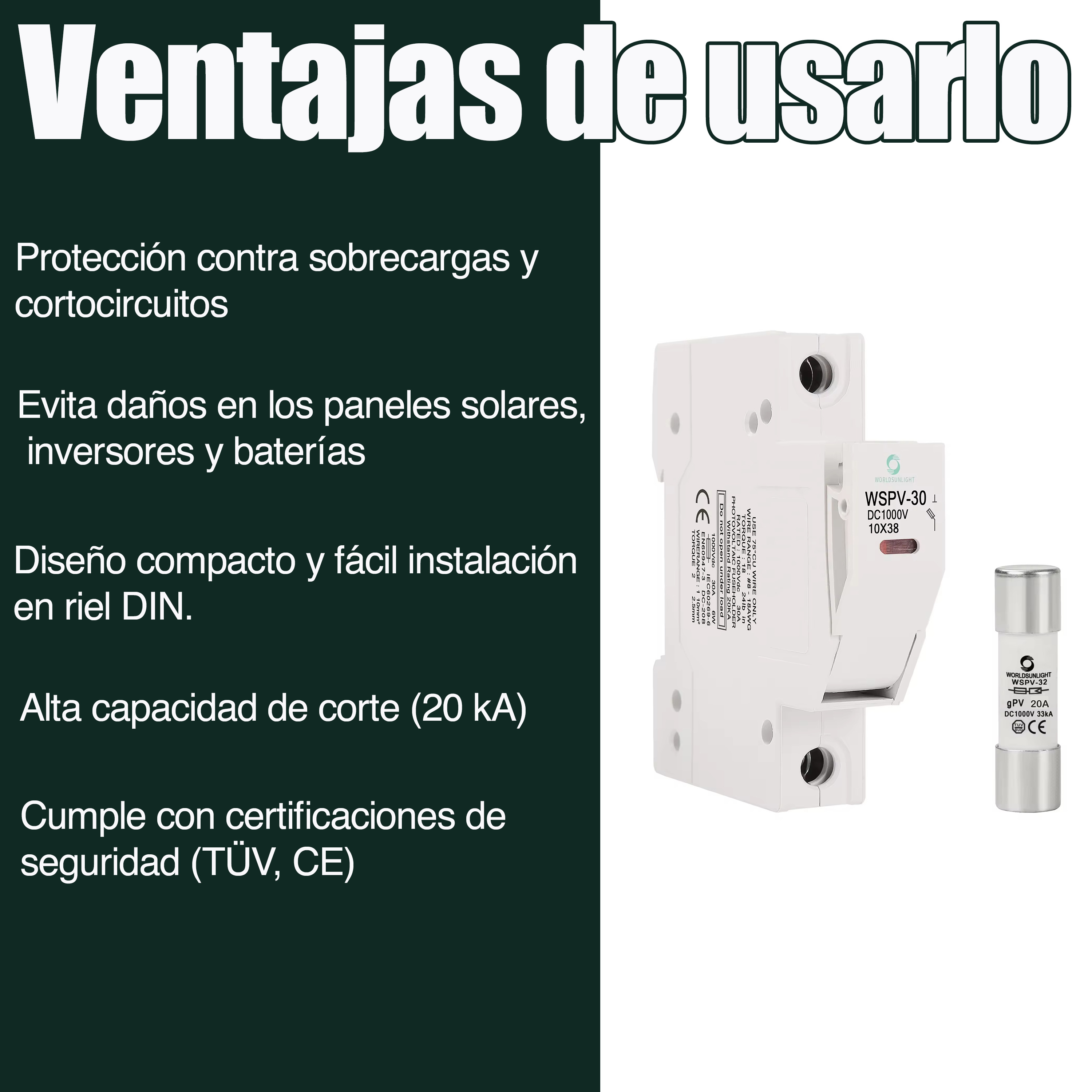 Portafusible Con Fusible Panel Solar 1000vcd Riel Din Pack 4   