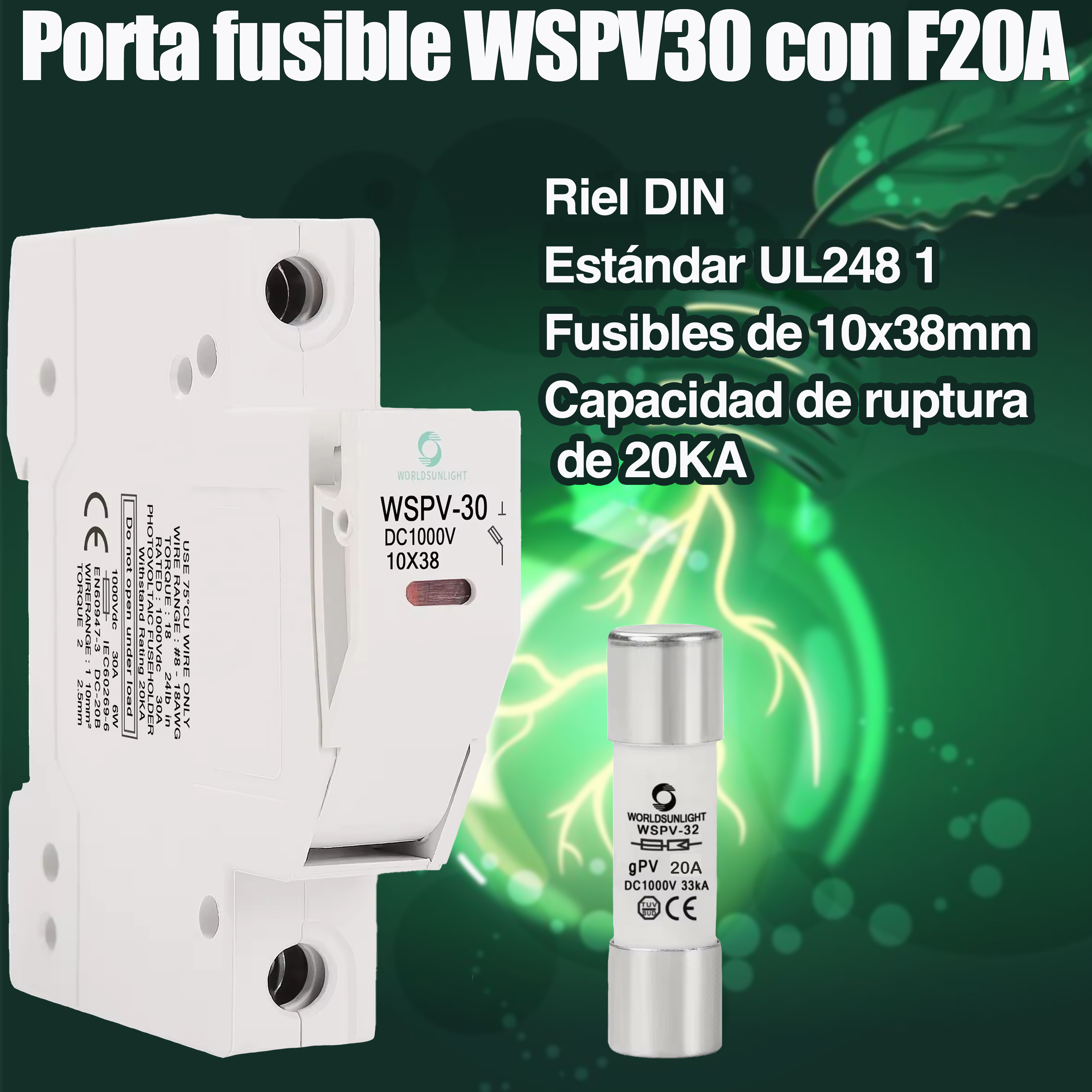 Portafusible Con Fusible Panel Solar 1000vcd Riel Din Pack 4   