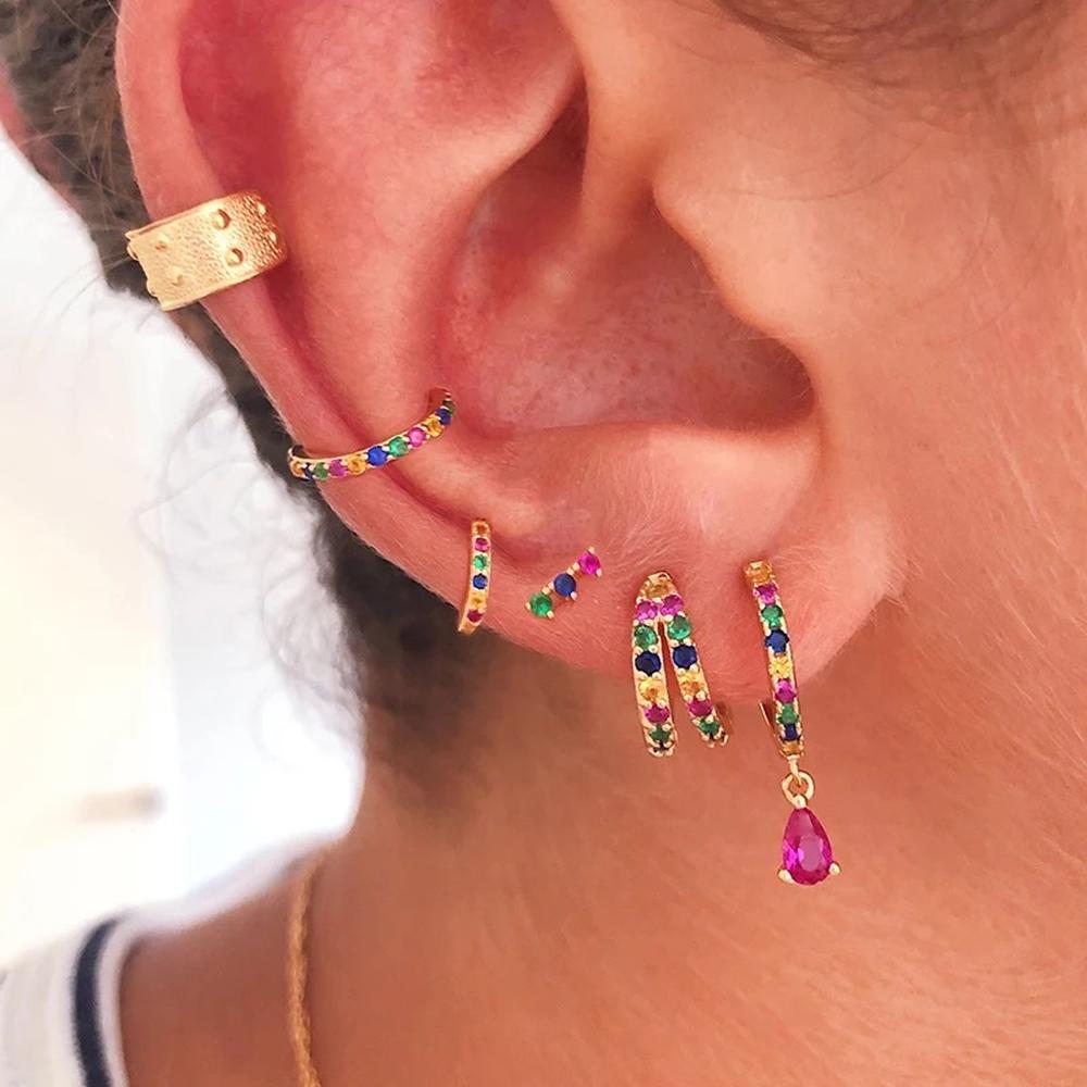 Aretes De Plata 925 Arracadas Dobles Multicolor Colores