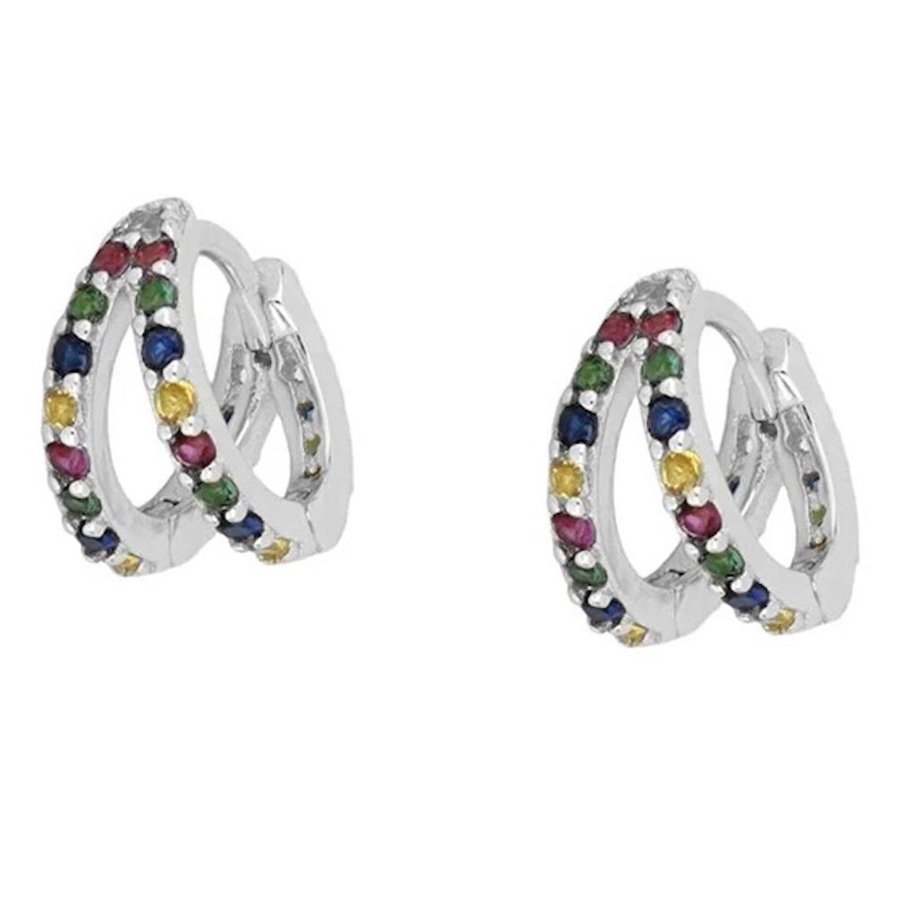 Aretes De Plata 925 Arracadas Dobles Multicolor Colores
