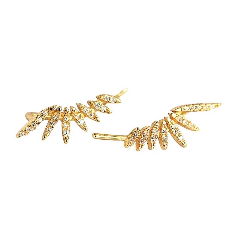 Aretes de Plata 925 Oro 18k Zirconias Hojas Unitalla Mujer