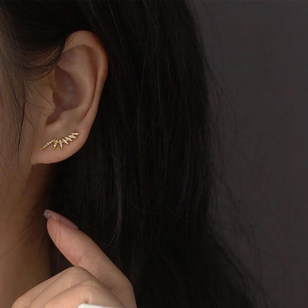 Aretes de Plata 925 Oro 18k Zirconias Hojas Unitalla Mujer