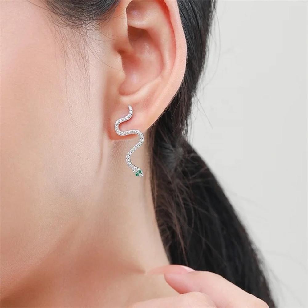 Aretes de Plata 925 Zirconias Serpiente Unitalla Mujer