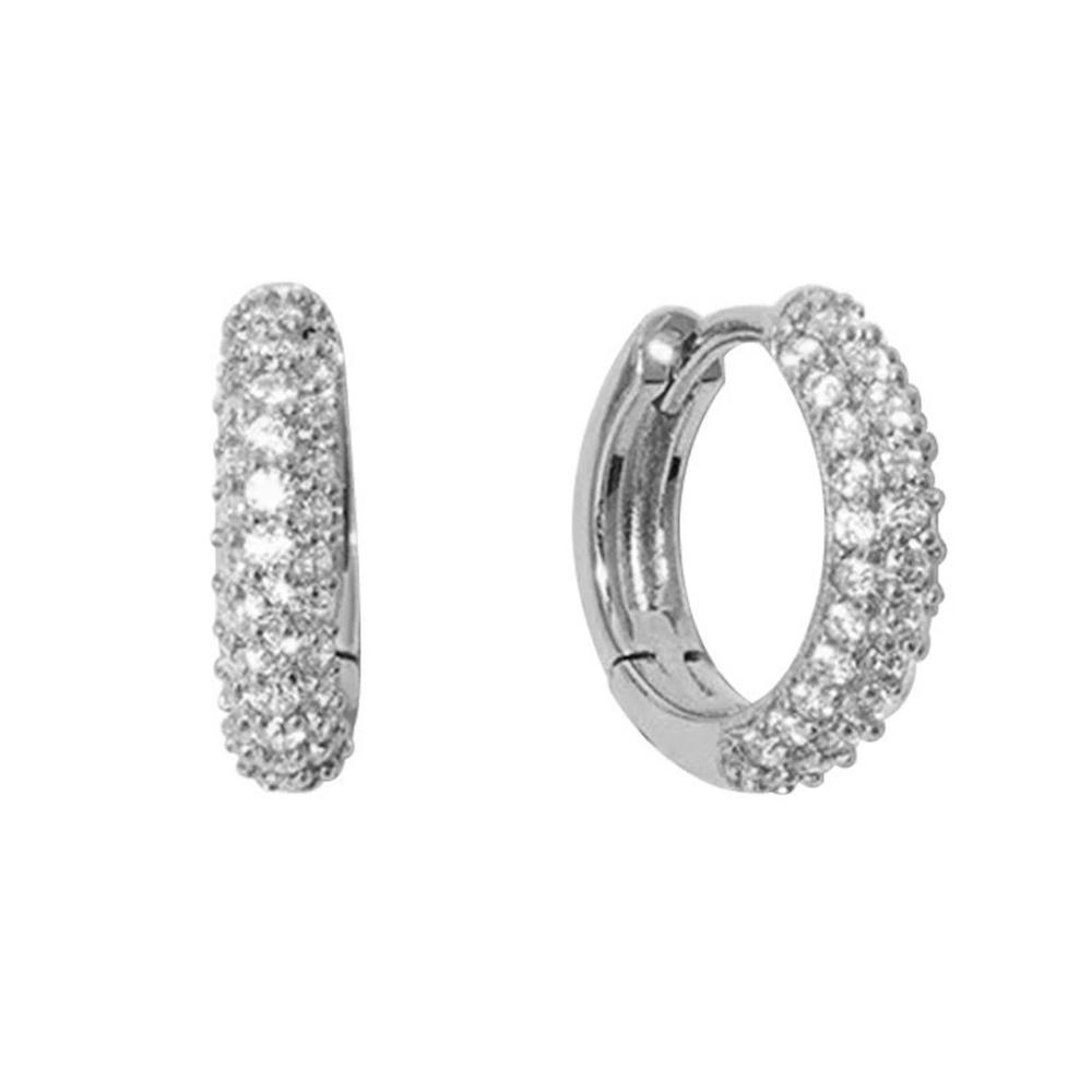 Aretes De Plata 925 Arracadas Con Zirconias Huggies Mujer