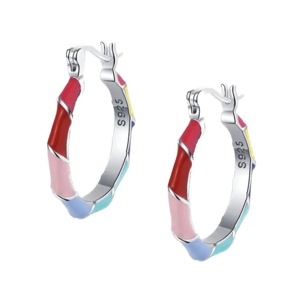 Aretes de Plata 925 Rosa Azul Aro Unitalla Mujer