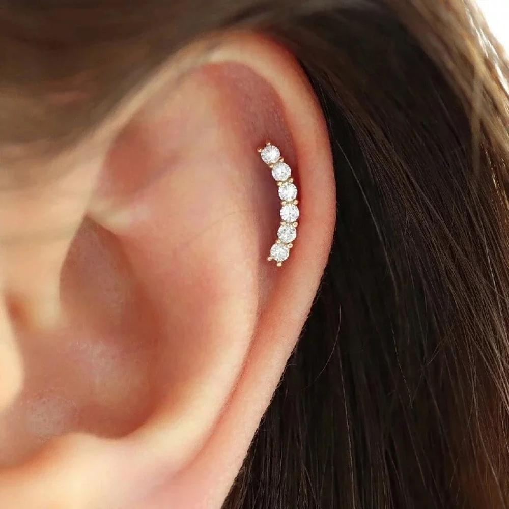 Arete Piercing Plata 925 Trepador De Oreja Con Zirconias