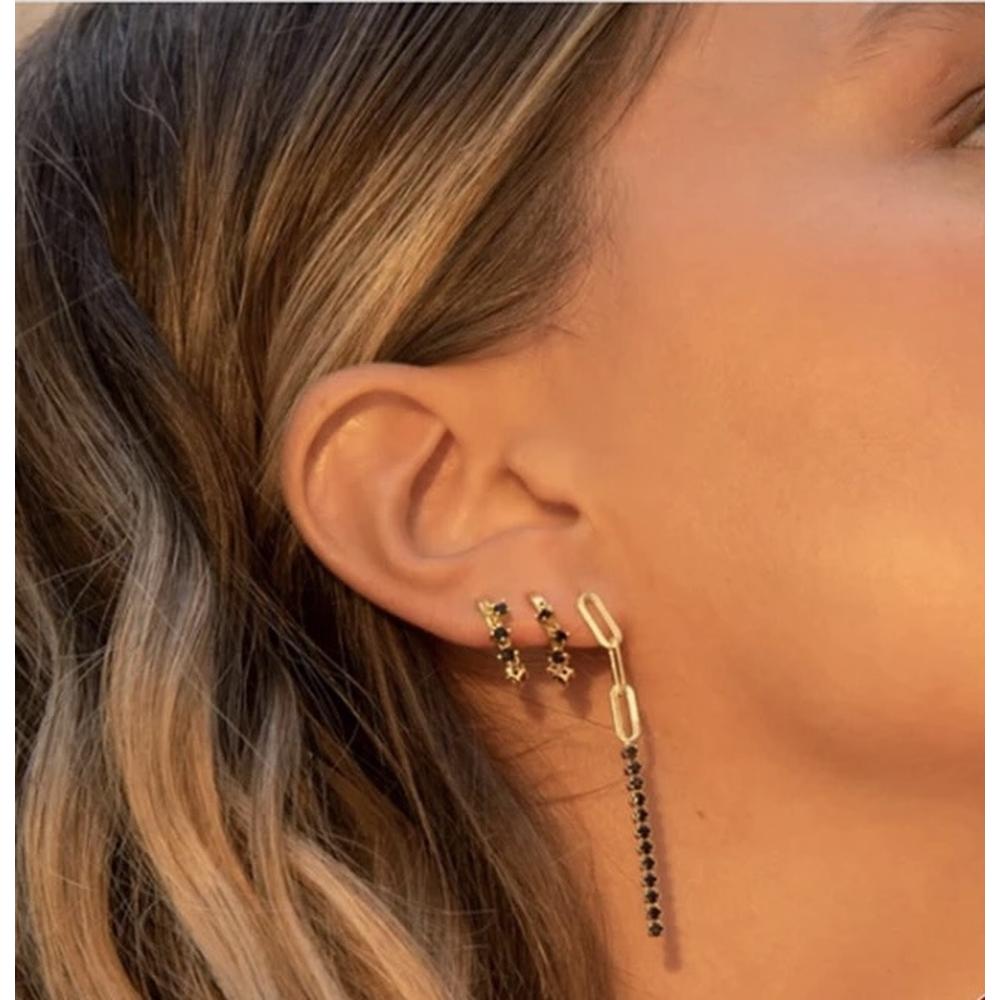 Aretes Plata 925 Oro 18k Colgantes Largos Zirconias Negras
