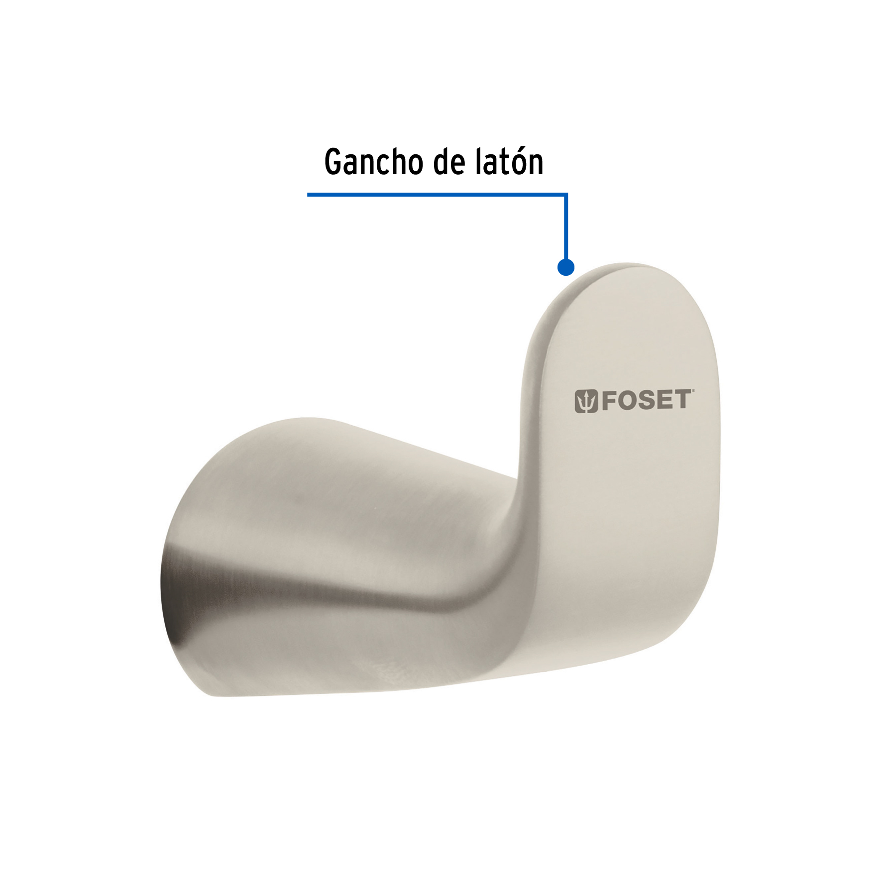 Gancho sencillo de latón acabado satín para toalla, Riviera
