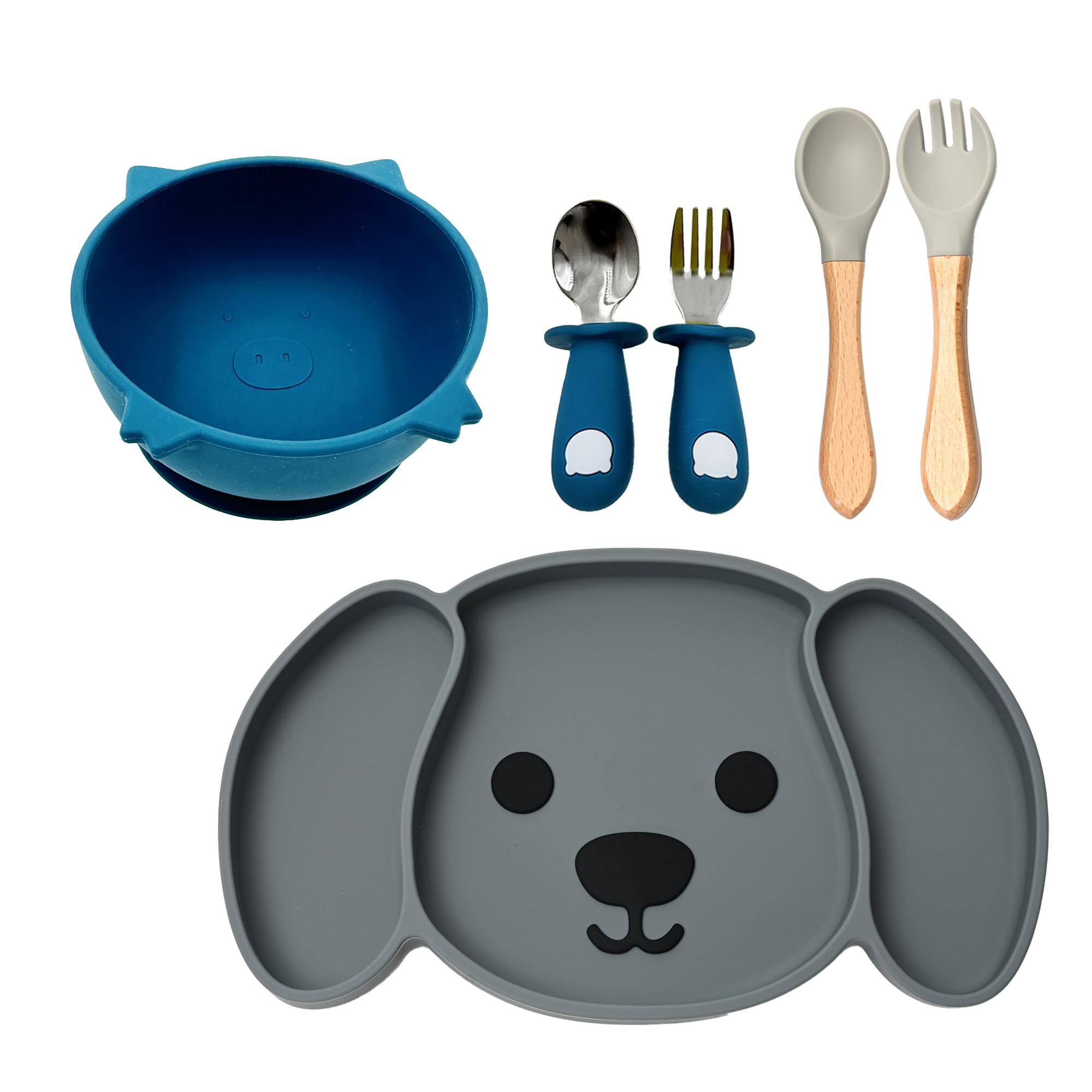 Plato para Bebé con Divisiones, Plato hondo y Cubiertos