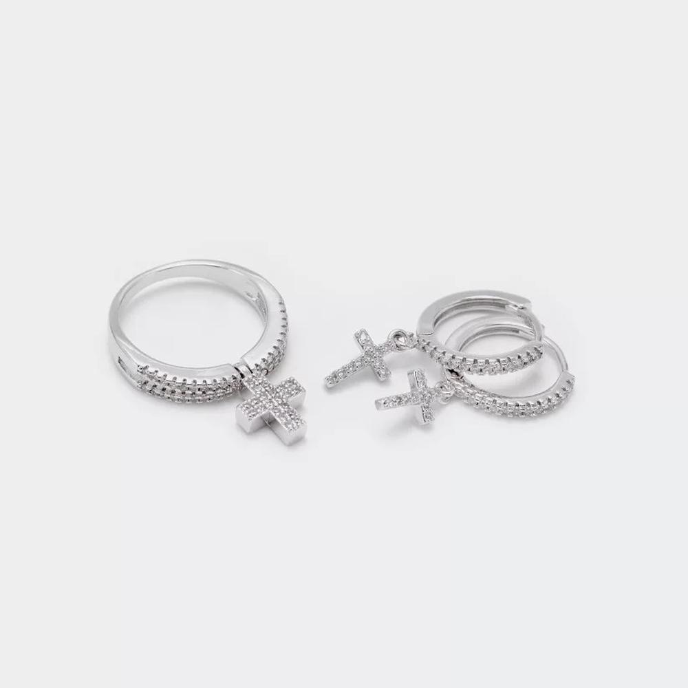 Aretes De Plata 925 Cruz De Zirconias Mujer Colgante Regalo