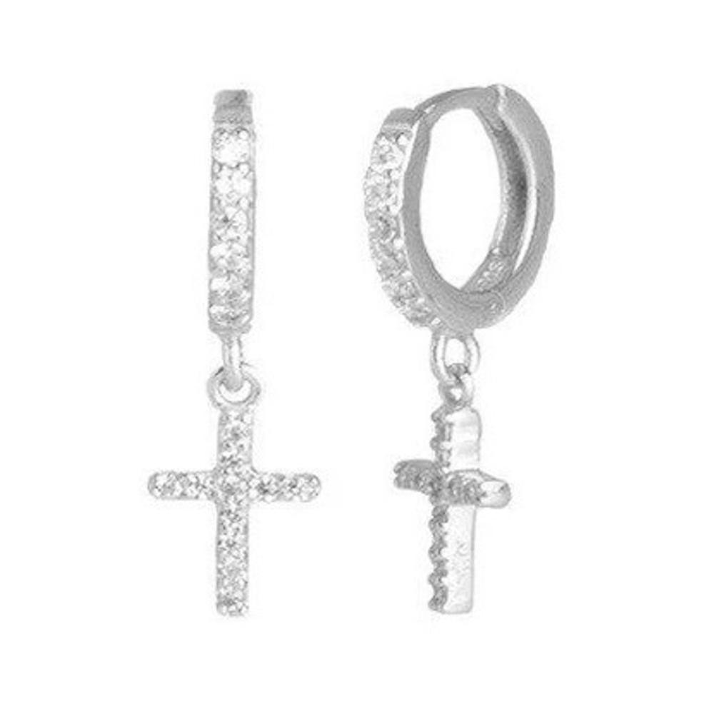Aretes De Plata 925 Cruz De Zirconias Mujer Colgante Regalo
