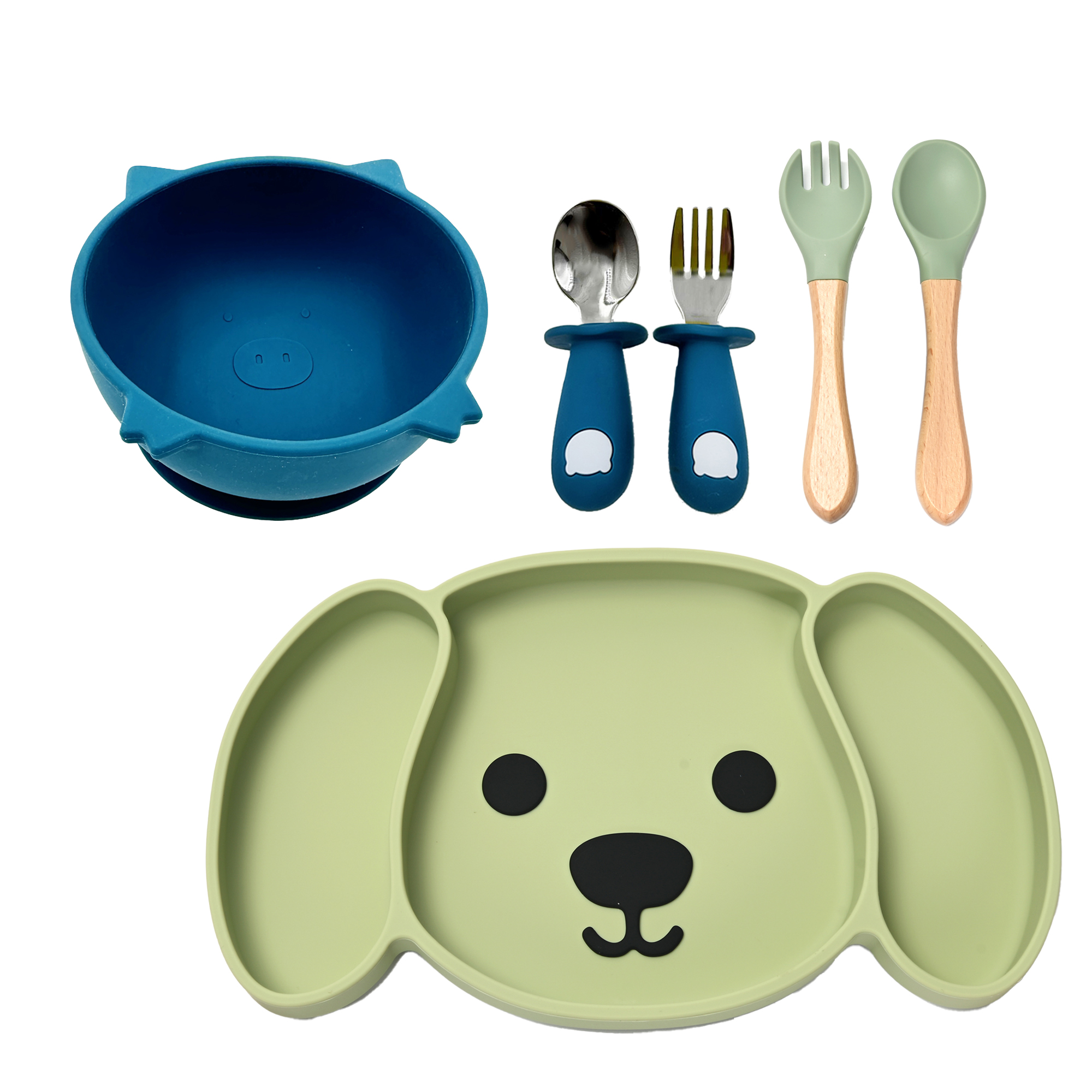 Plato para Bebé con Divisiones, Plato hondo y Cubiertos