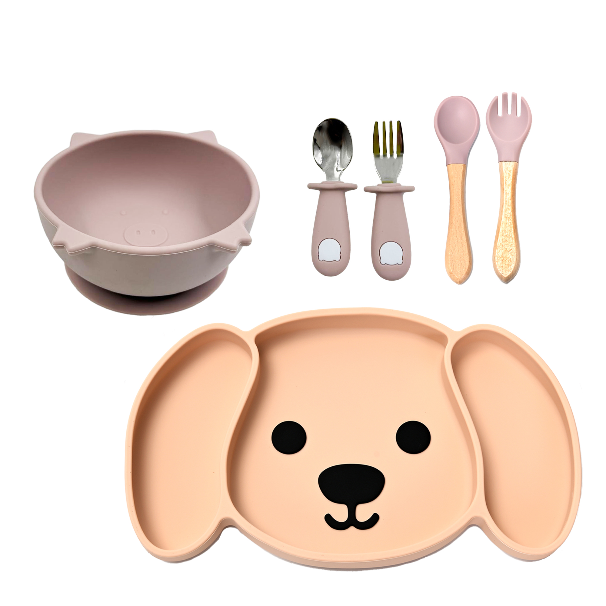 Plato para Bebé con Divisiones, Plato hondo y Cubiertos
