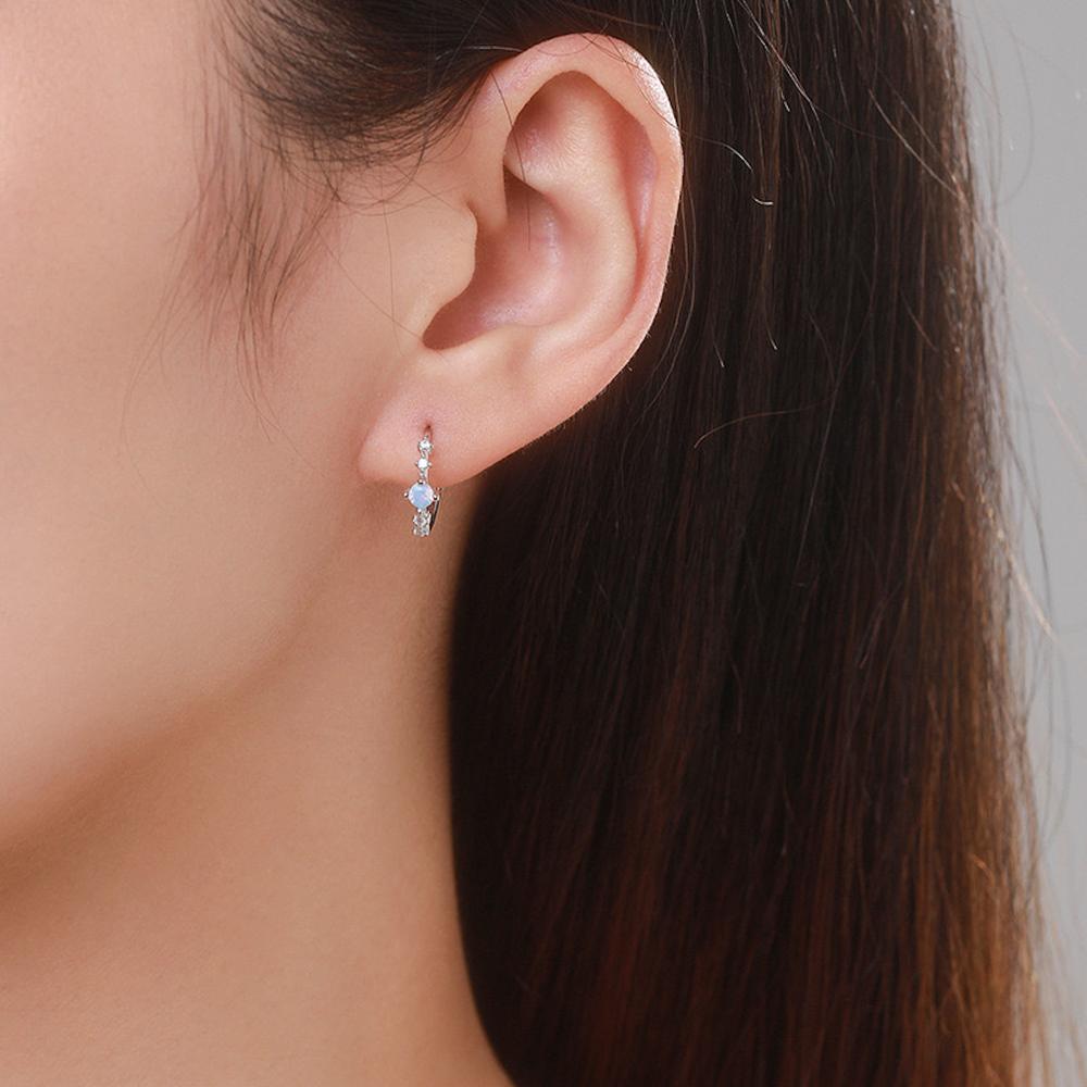 Aretes de Plata 925 Oro 18k Azul Ópalo y Zirconias Aro Mujer