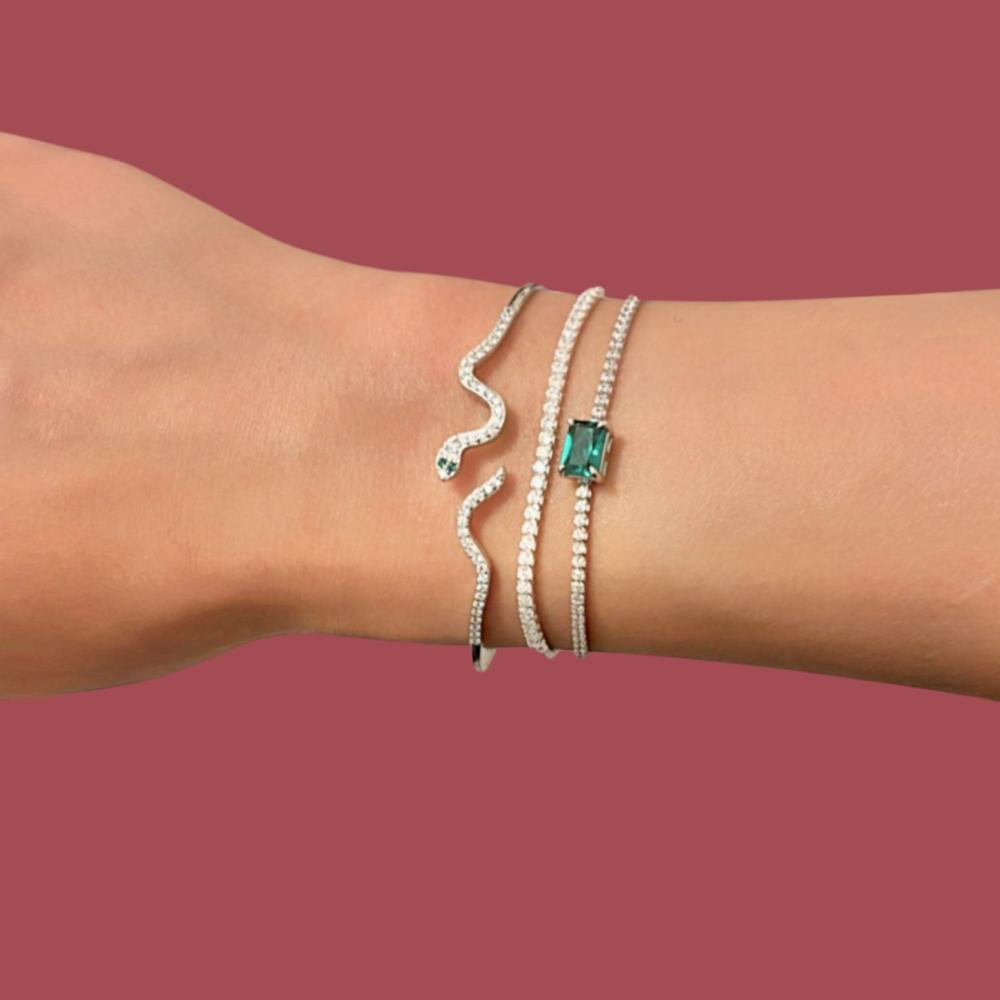 Pulsera de Plata 925 Verde Zirconias Verde Cuadrado Unitalla