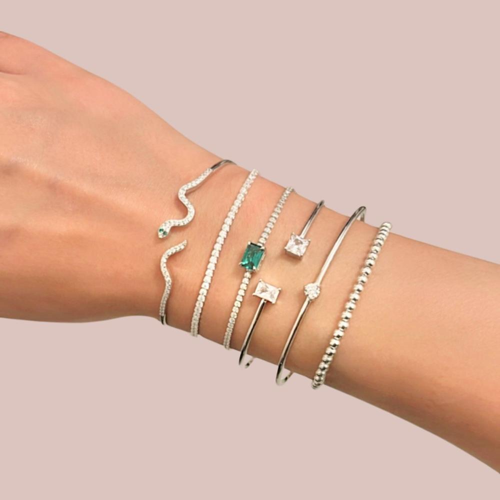 Pulsera de Plata 925 Verde Zirconias Verde Cuadrado Unitalla