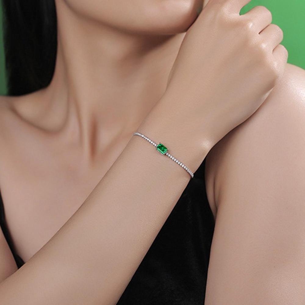 Pulsera de Plata 925 Verde Zirconias Verde Cuadrado Unitalla