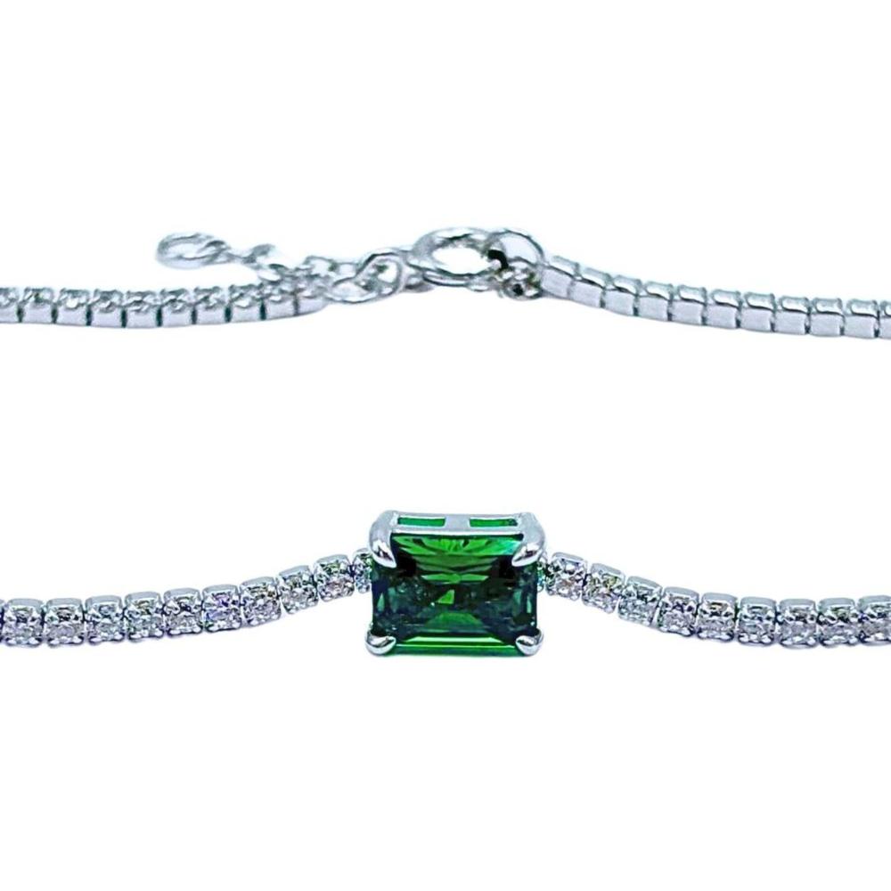 Pulsera de Plata 925 Verde Zirconias Verde Cuadrado Unitalla
