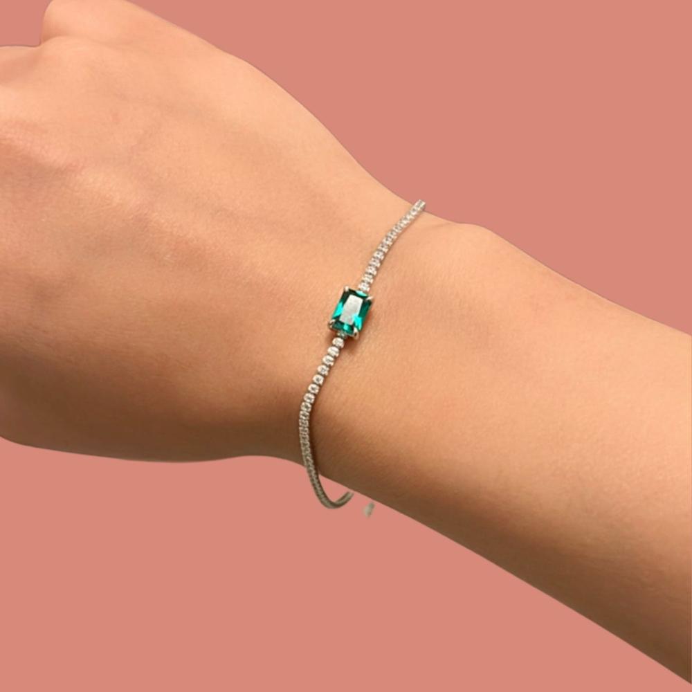 Pulsera de Plata 925 Verde Zirconias Verde Cuadrado Unitalla
